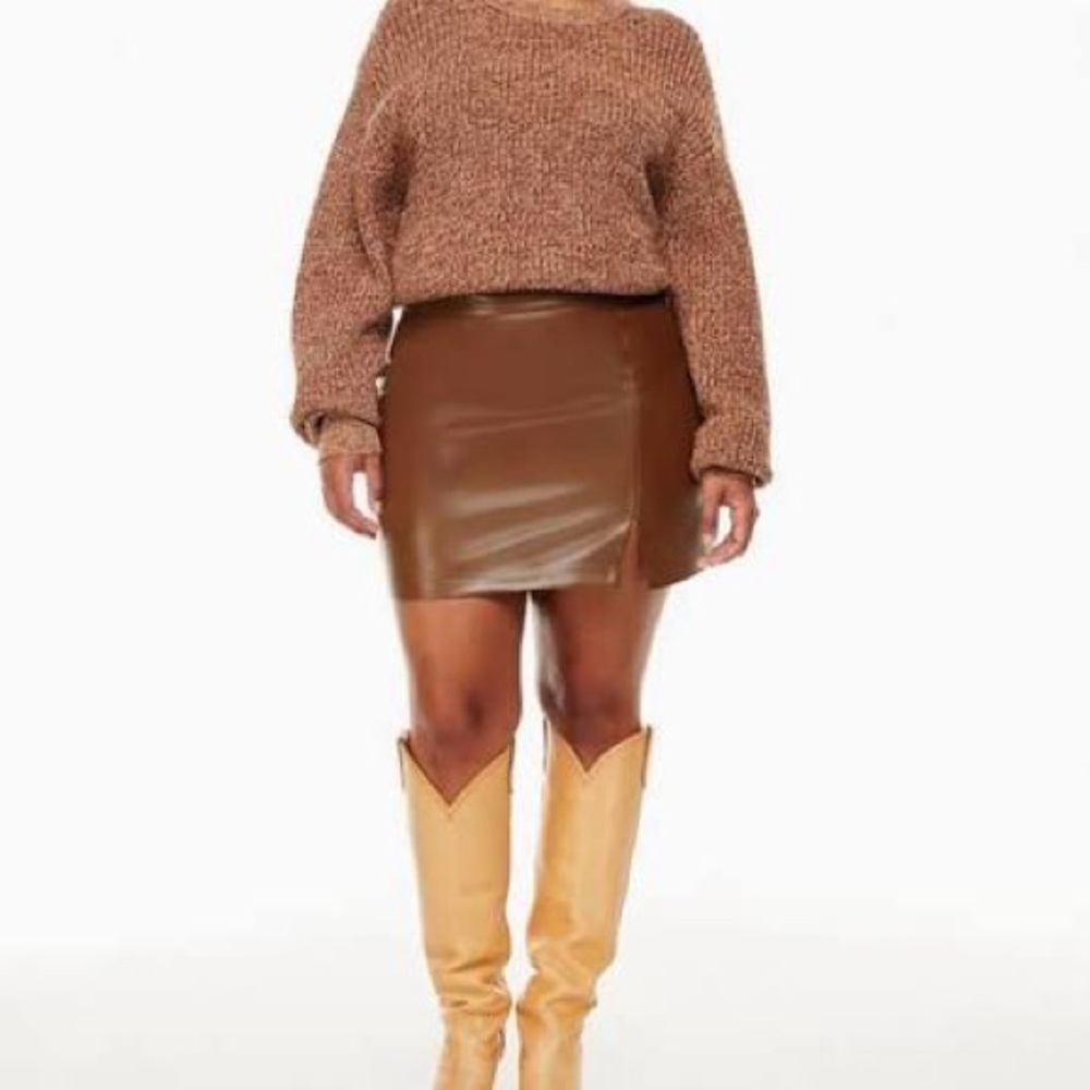 Aritzia Tempest Cognac Faux Leather Mini Skirt